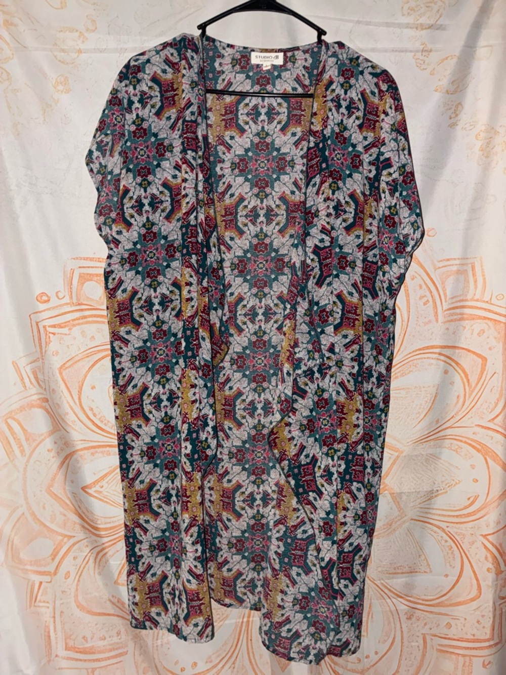 StudioB Floral Print Kimono w/ Sage Green Relaxed Tee - Picture 3 of 8